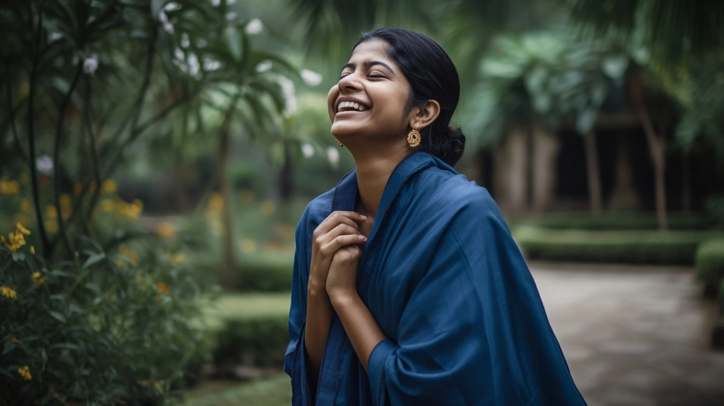 Woman looking up in gratitude