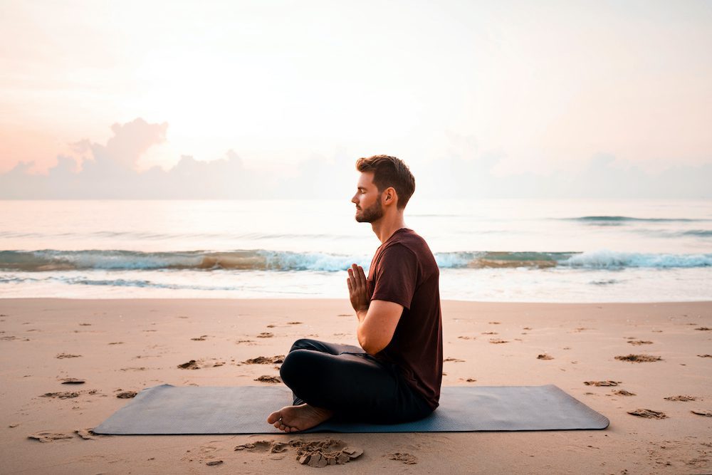 Man using his brain waves during light meditation