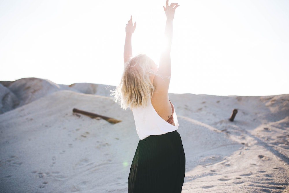 Woman being grateful for self control