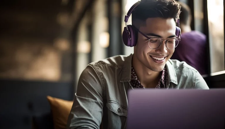 Man listening to binaural beats