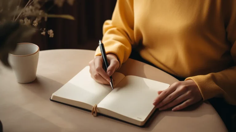 A person learning how to journal with a notebook and a pen.