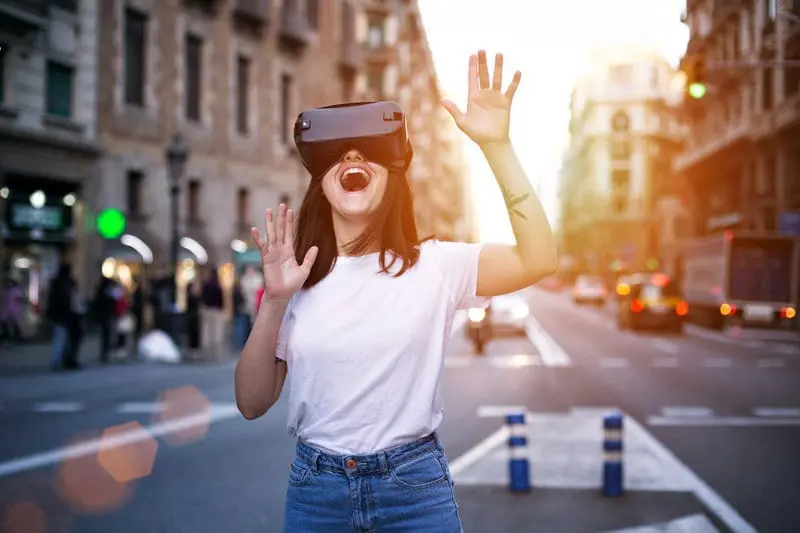 Woman using VR glasses