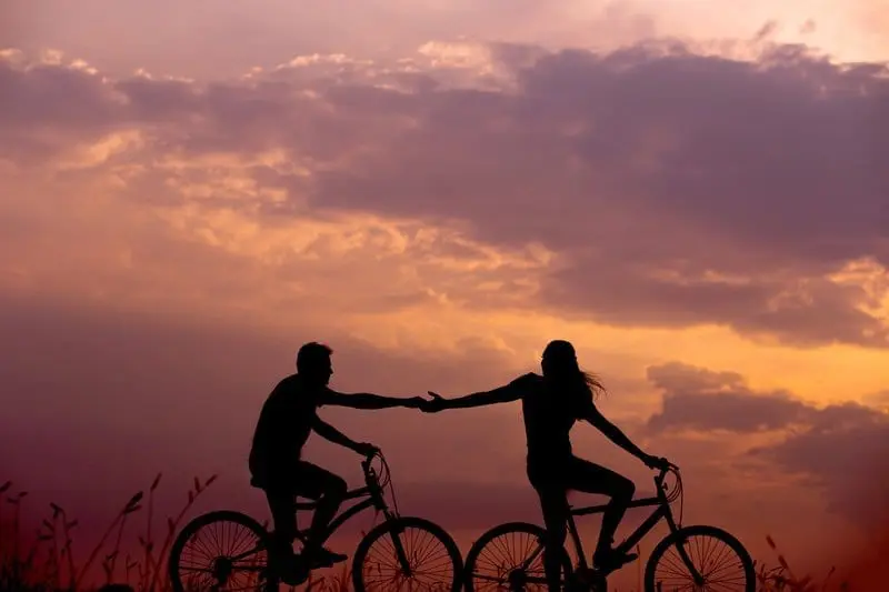 Couple biking together