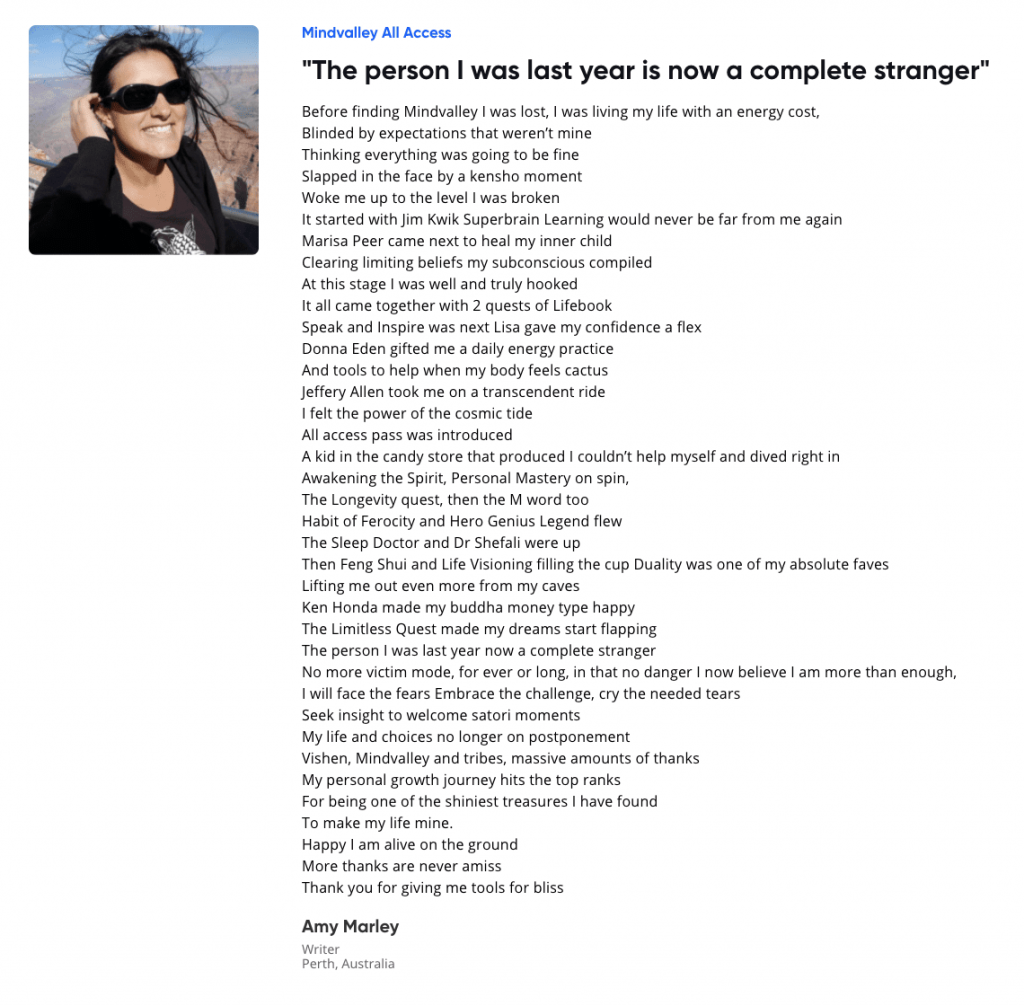 "The person I was last year is now a complete stranger."