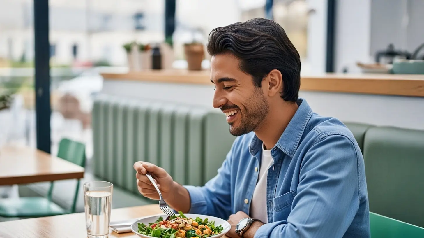 A man eating a plate of salad after intermittent fasting