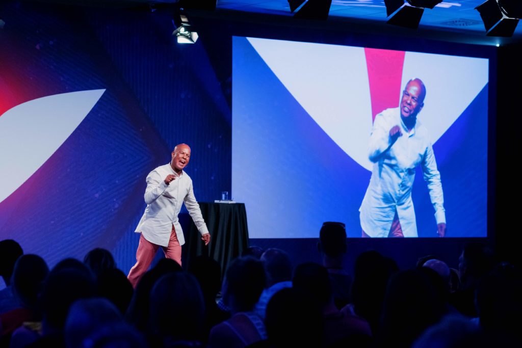 Michael Beckwith on Stage At Mindvalley A Fest Portugal