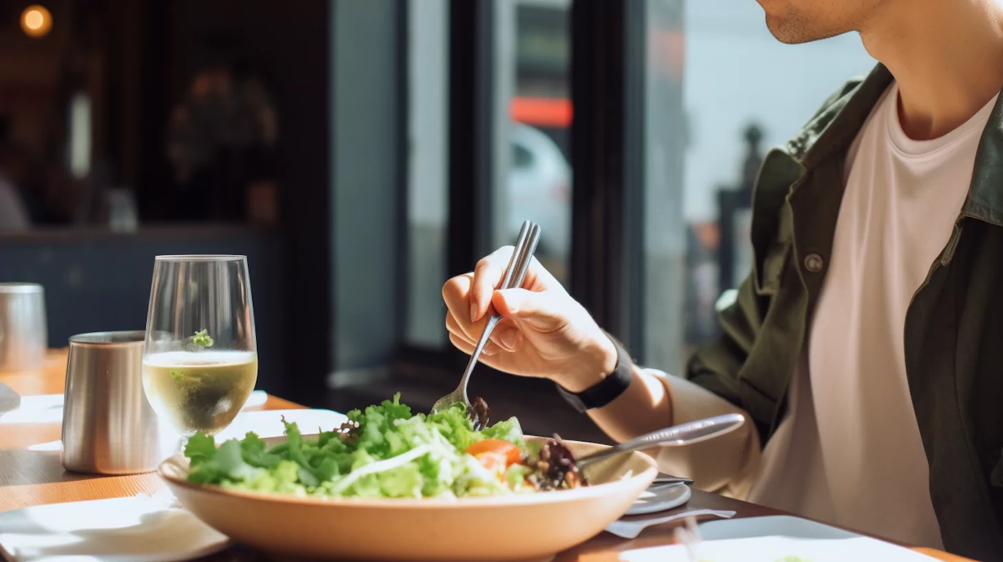 AI-generated image of a person eating a bowl of salad as part of the anti-diet culture