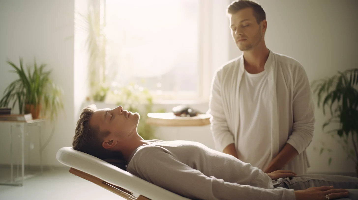 A man healing a client's human energy field