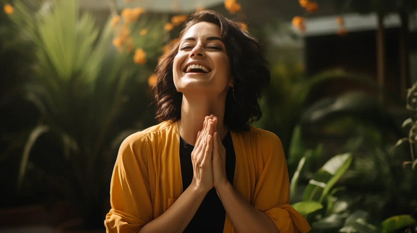 A grateful woman outdoors