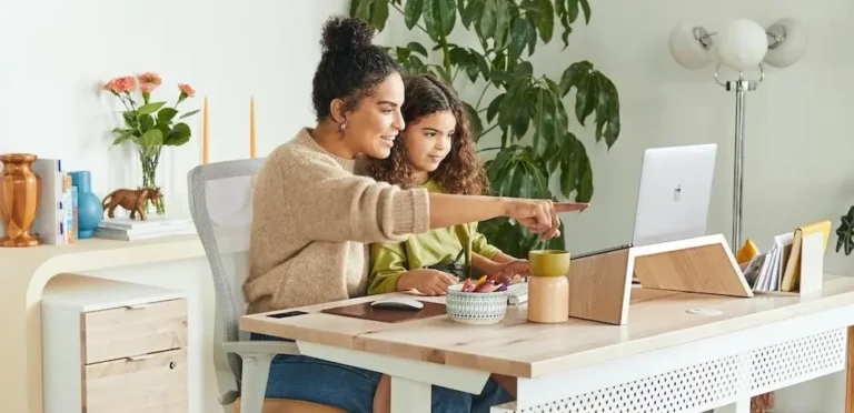 Mother and daughter learning together