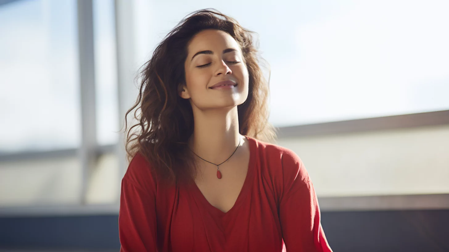 A woman doing a mantra meditation