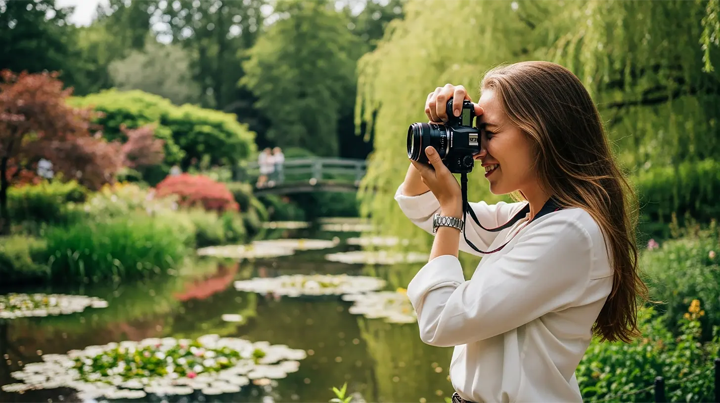 A woman with creative intelligence taking photographs of nature