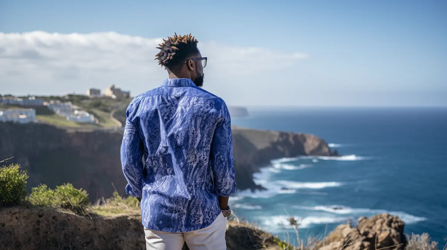 A man standing at the edge of a cliff overlooking the sea