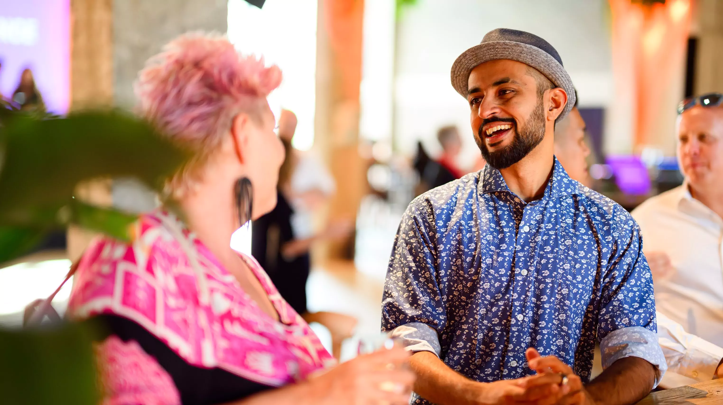 Mindvalley members having a conversation at Mindvalley University 2023 in Tallinn, Estonia