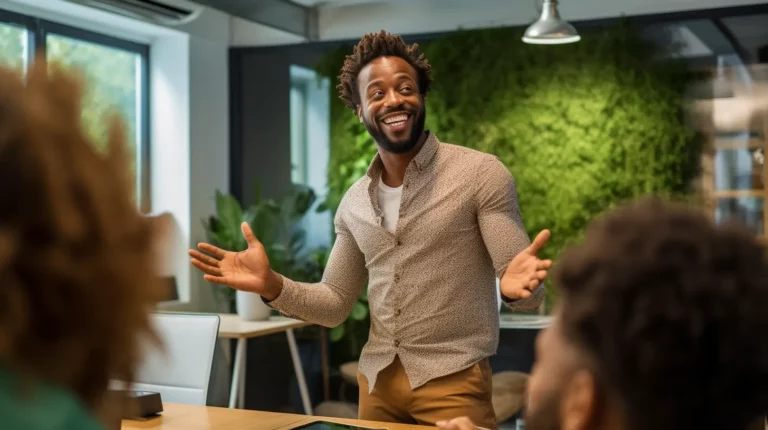 A man talking to his colleagues