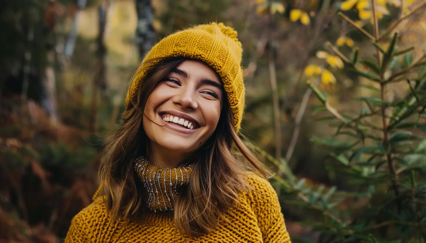 A happy woman with outdoors