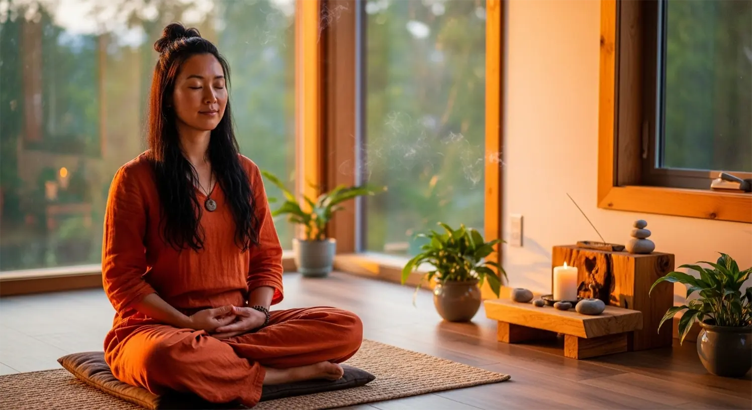 A woman in sacral chakra meditation pose