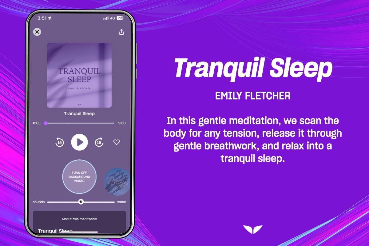 Mockup of Emily Fletcher's meditation for sleep on the Mindvalley app