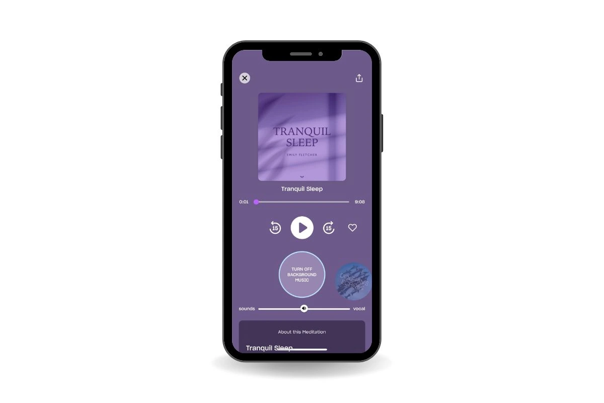Mockup of Emily Fletcher's meditation for sleep on the Mindvalley app