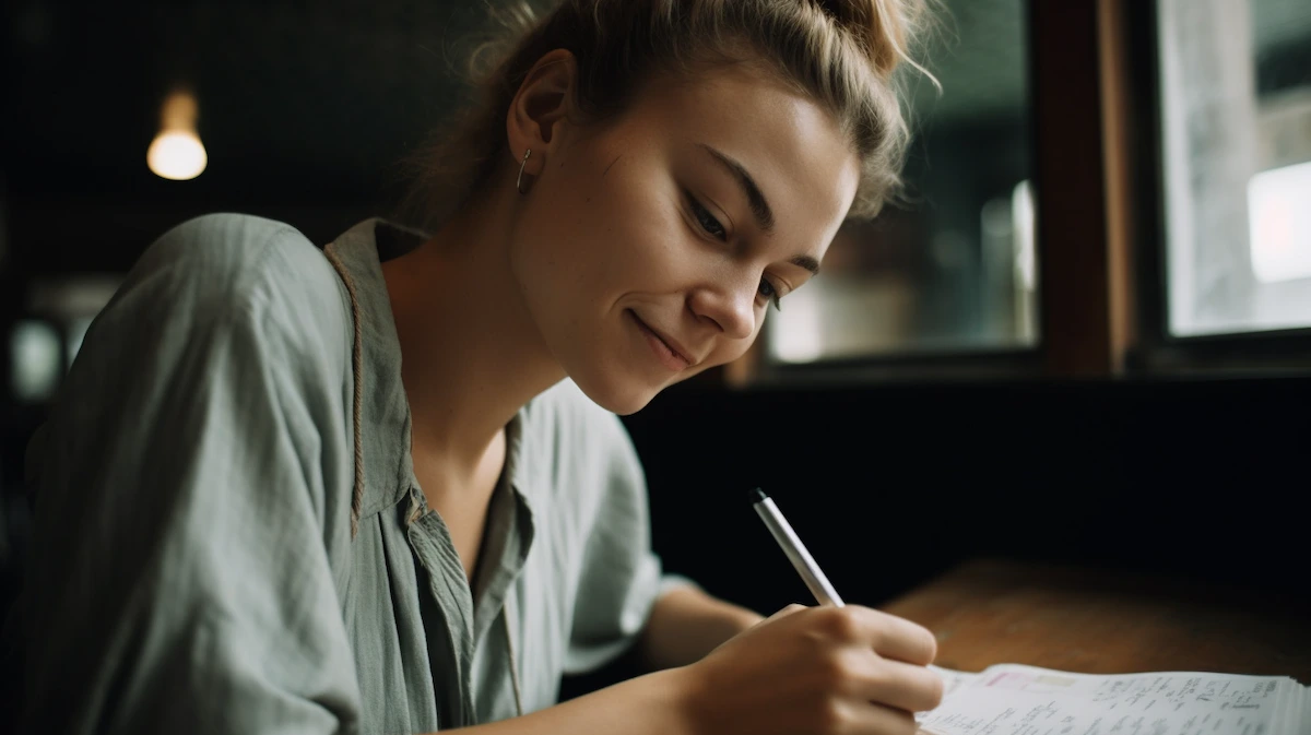 Woman writing in a journal