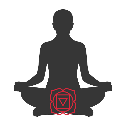 Root chakra symbol for grounding and basic trust in meditative posture