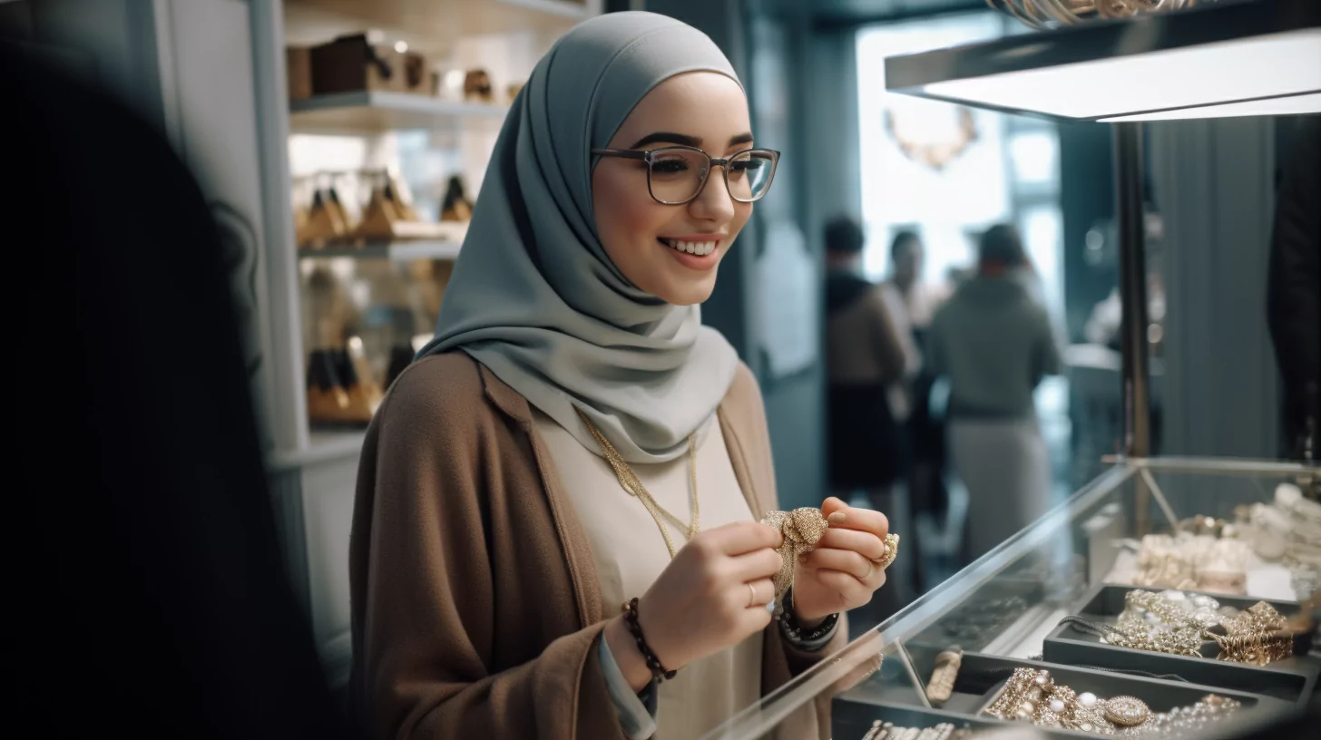 AI generated image of a woman purchasing gold