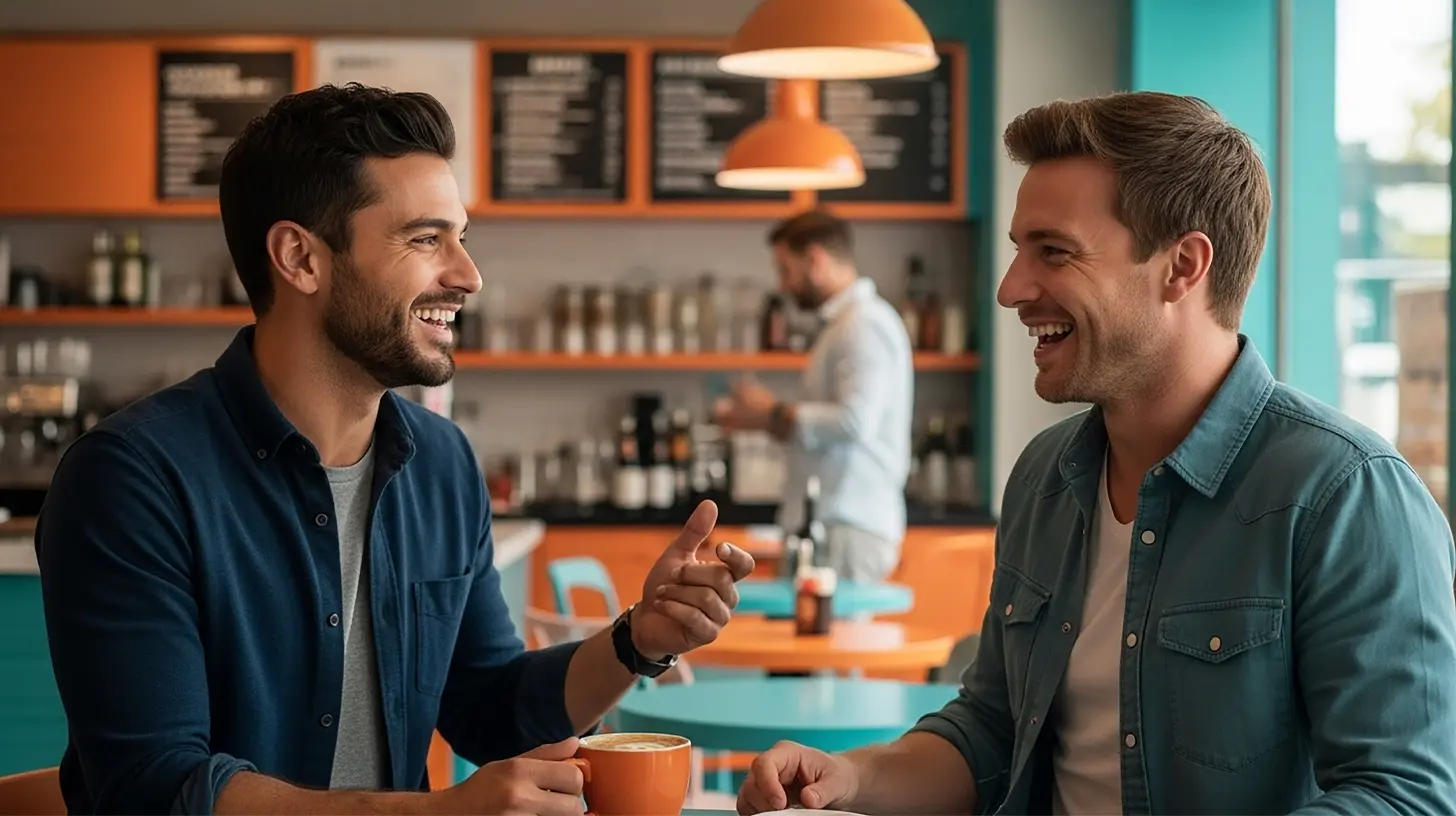 Two men with interpersonal intelligence having a conversation in a cafe