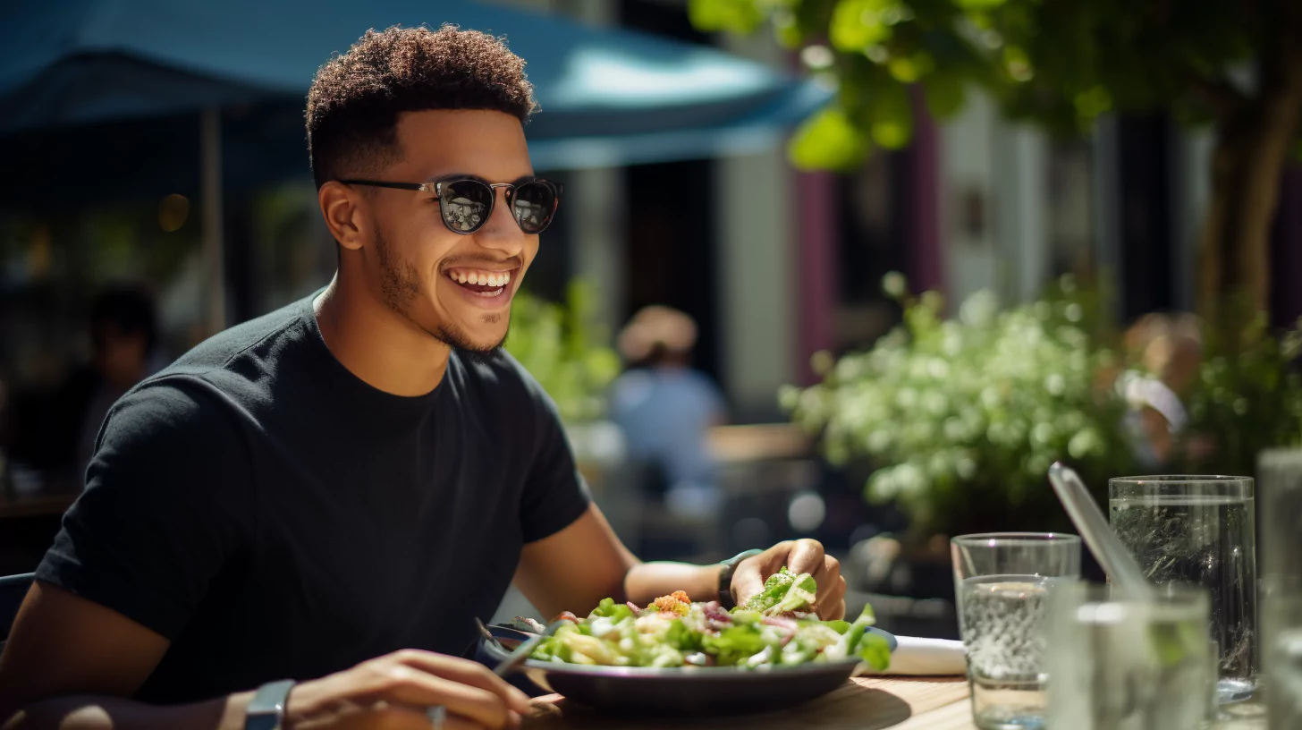 AI-generated image of a man eating a salad