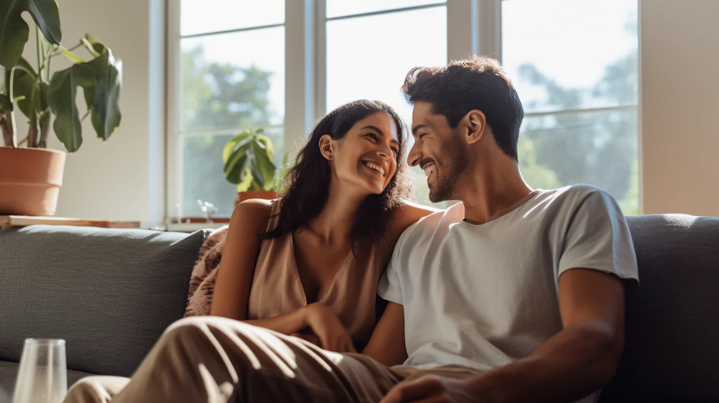 A couple sitting on a couch