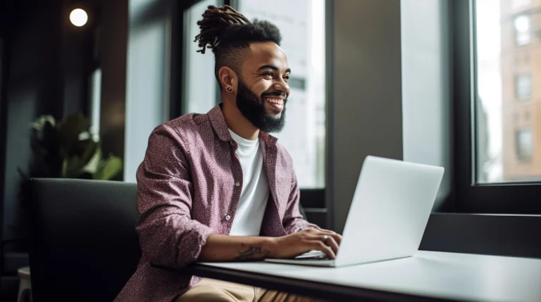 AI-generated image of a man working on his laptop and looking at how to test your IQ