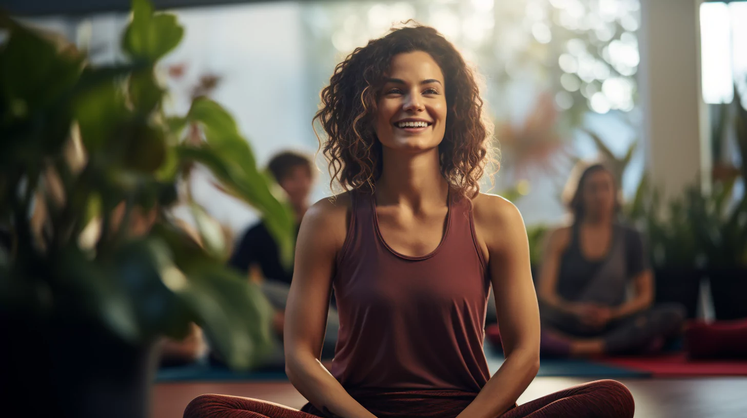 AI-generated image of a woman doing a Buddhist meditation in a class