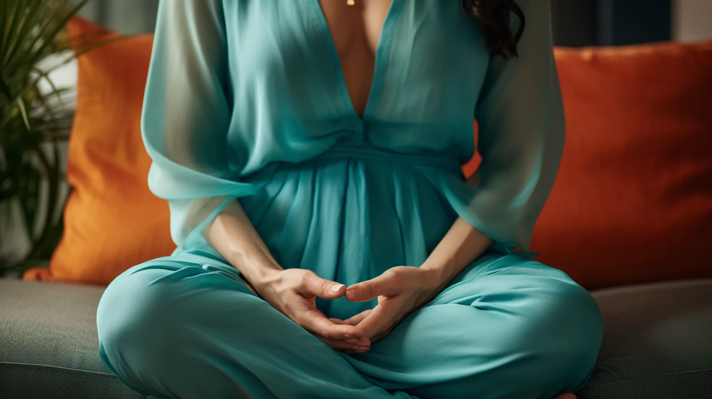 Hands in Dhyani mudra position during meditation