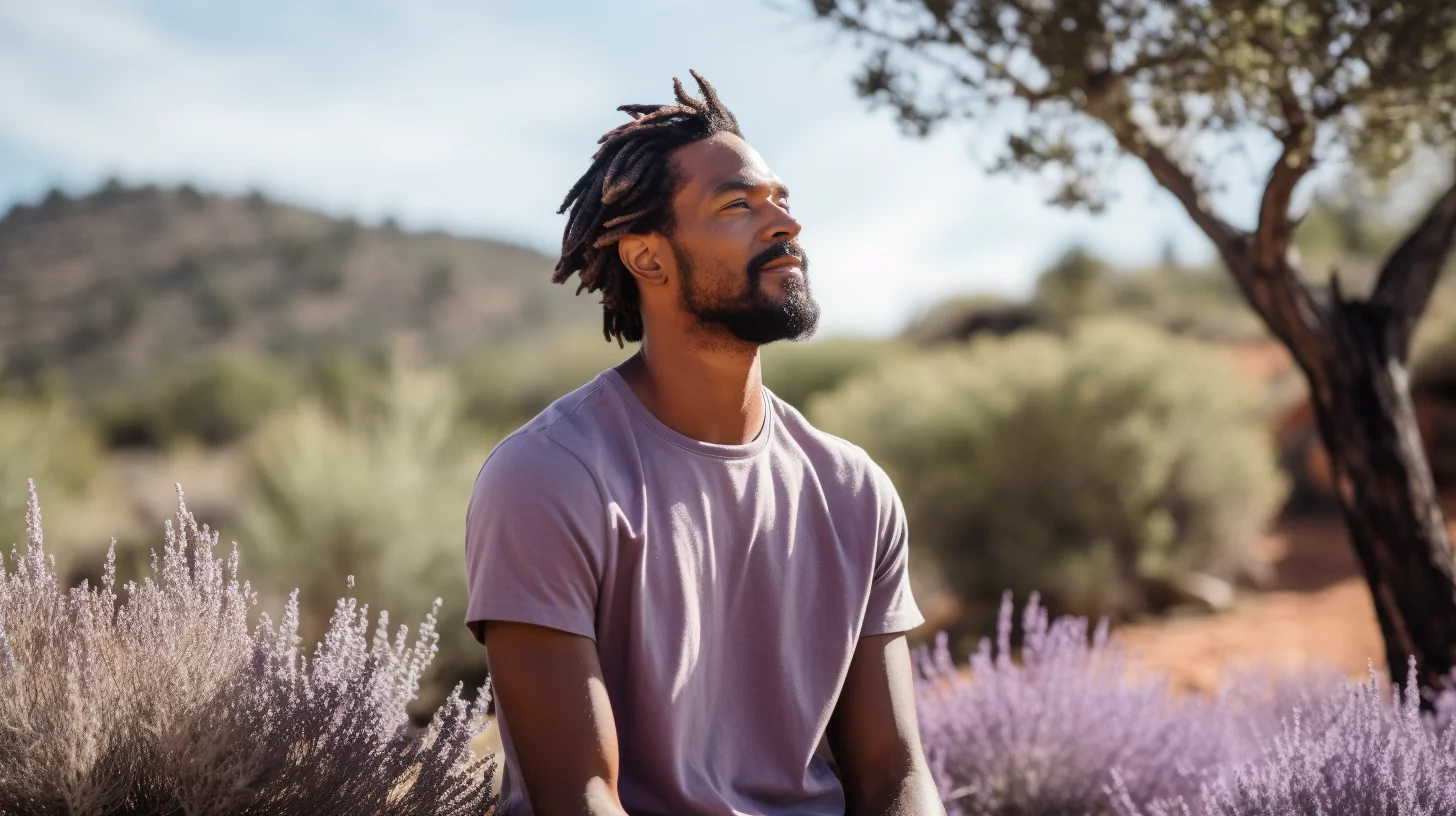 A man meditating outdoors