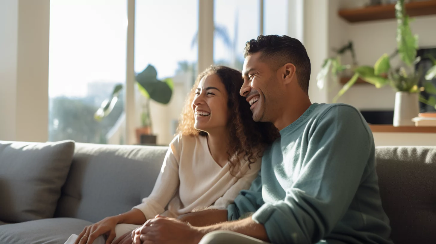 A couple sitting on a couch