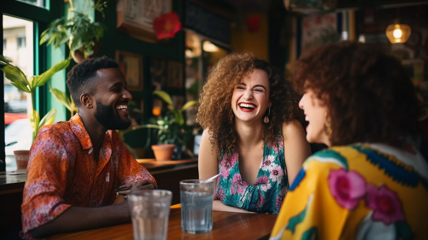 A group of three representing the body types sitting at a cafe