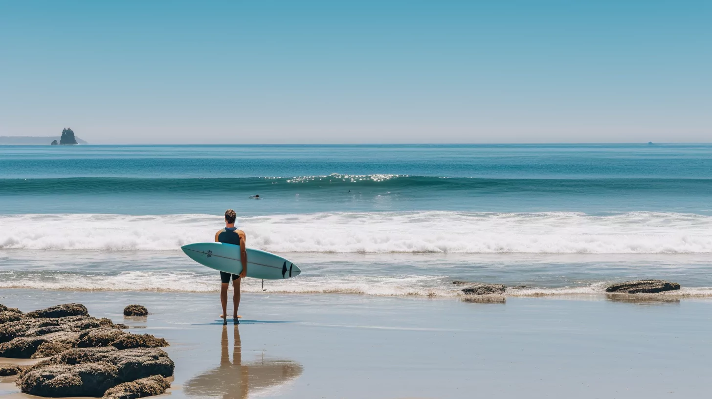 Man holding a surfboard on the beach and learning "how to believe in yourself"