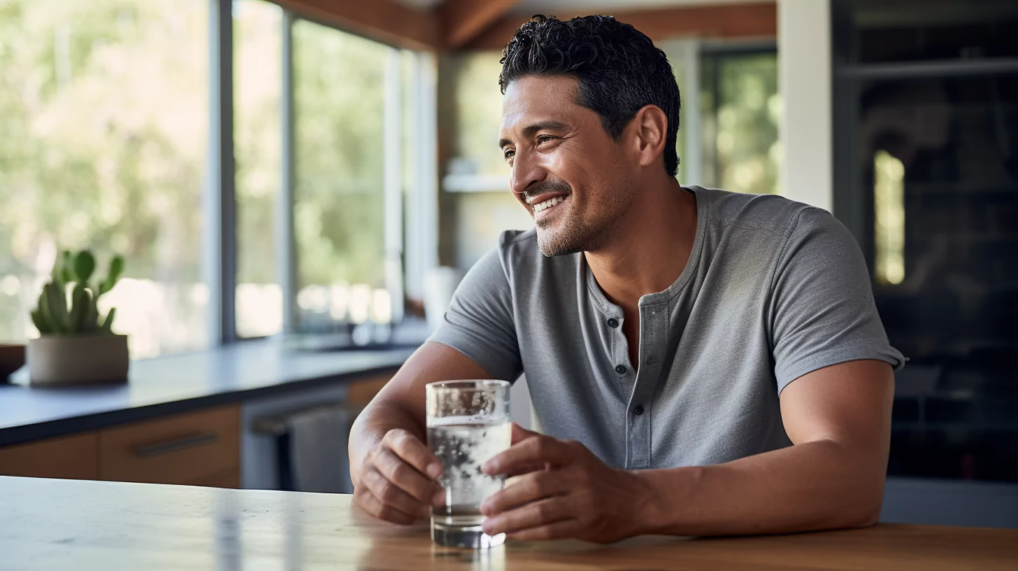 A man holding a cup of water