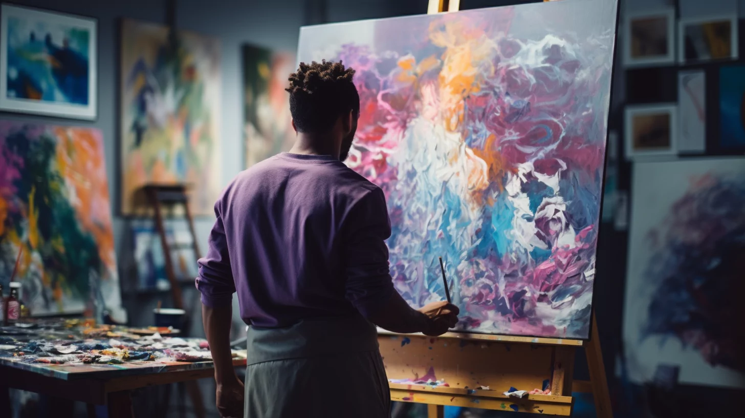 A man with creative intelligence painting on a canvas