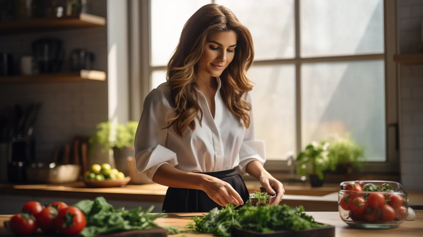 A woman in the kitchen with vegetables for brain-gut connection