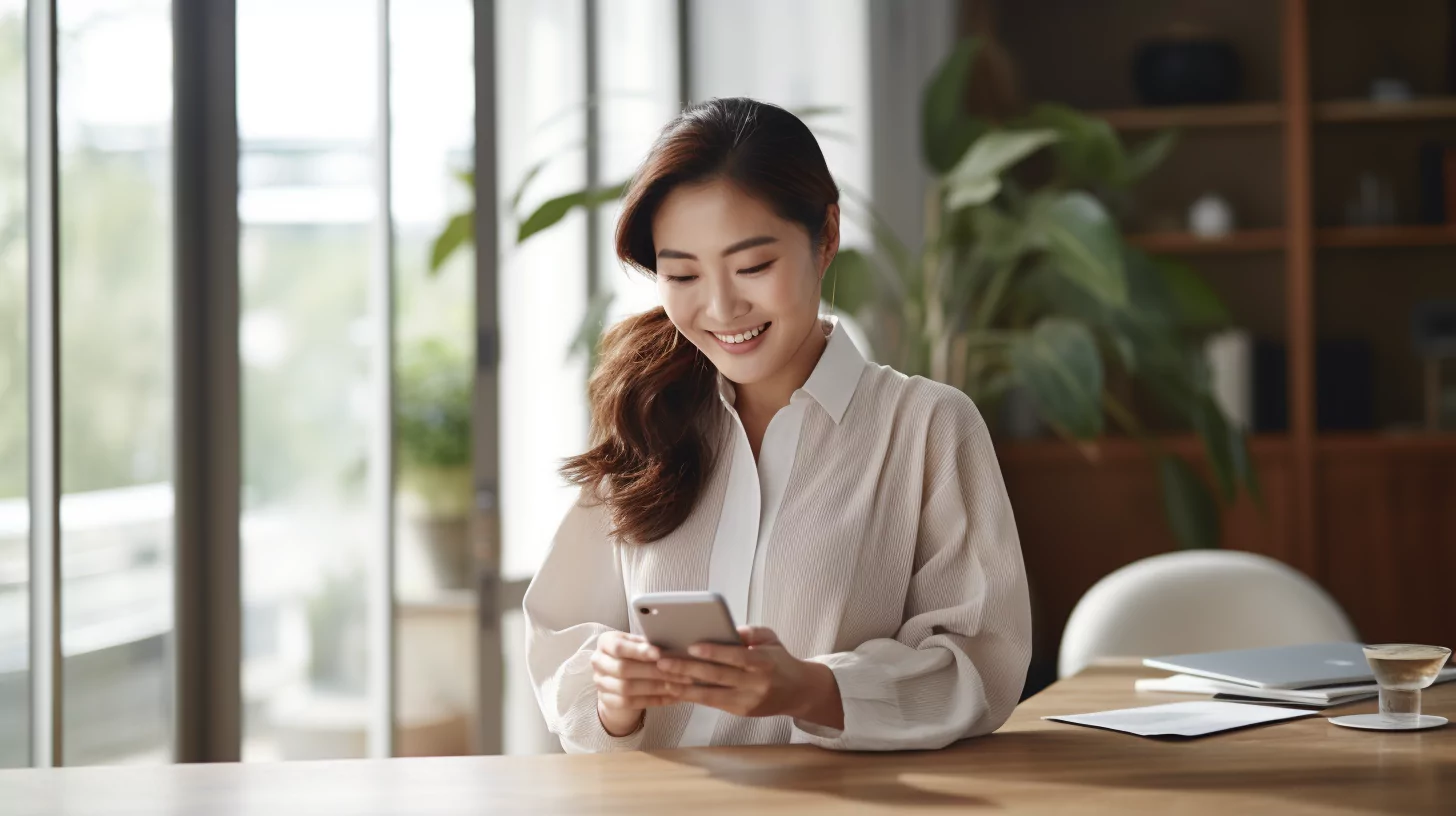 A woman using her mobile phone to learn how to get into social media marketing