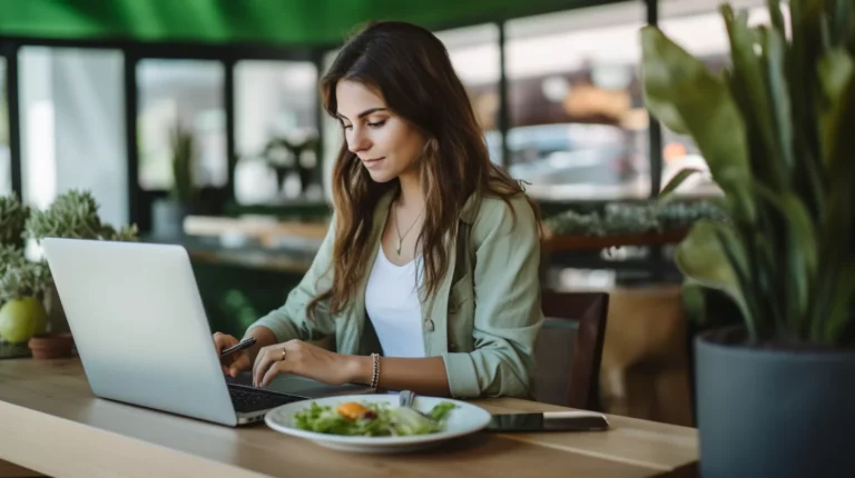 A woman on her laptop in a cafe