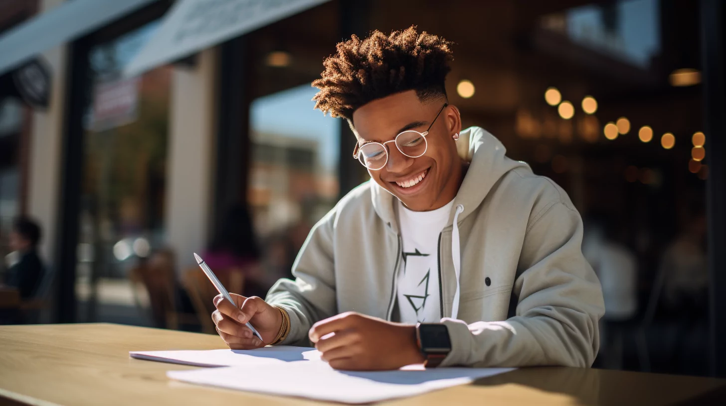 A teen writing down affirmations for teens