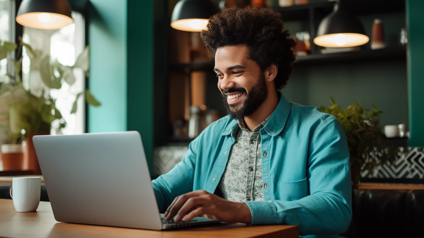 A man learning about the average IQ score by age on a laptop