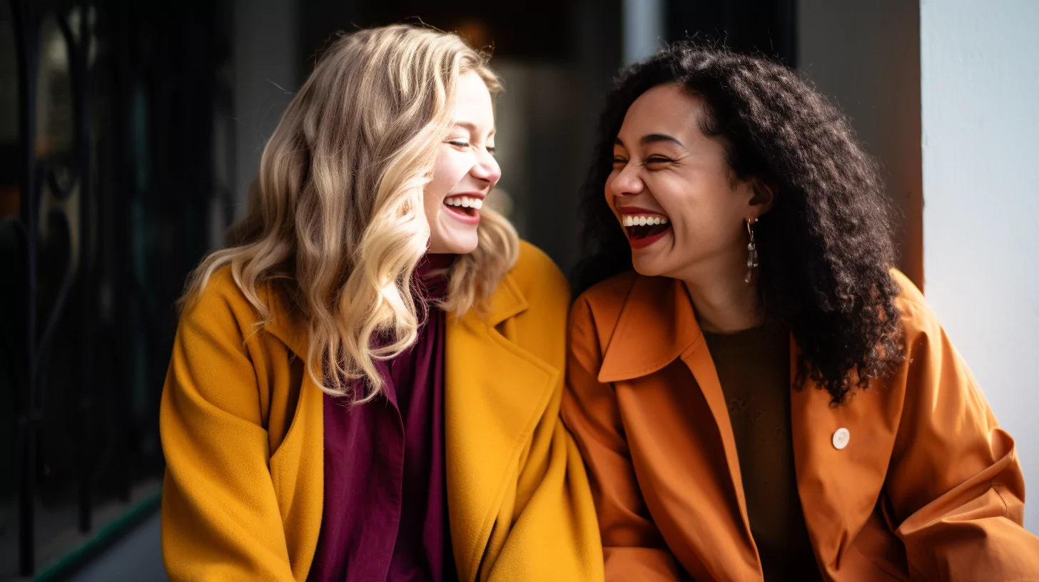 Women laughing together with cognitive empathy
