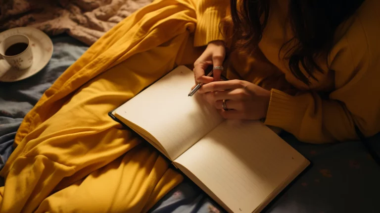 A woman holding a pen and notebook to write down her personal goals