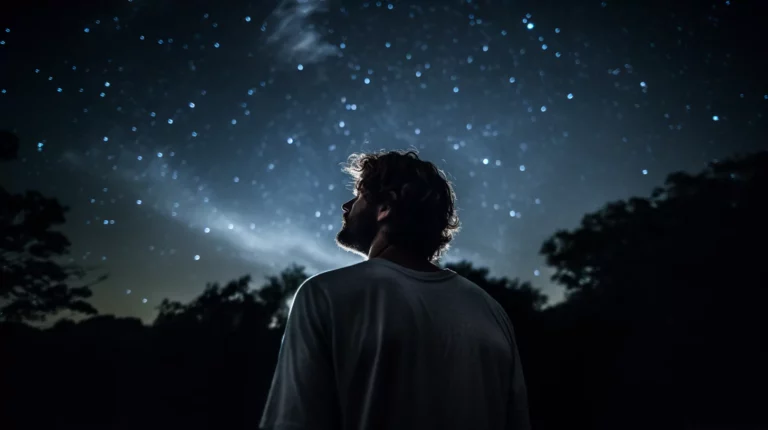 A man looking up at the starry night sky with existential intelligence