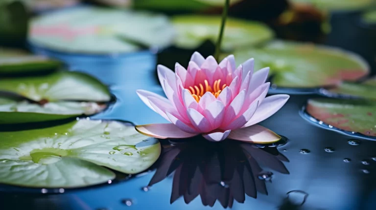 A lotus flower, one of the chakra symbols, floating in water