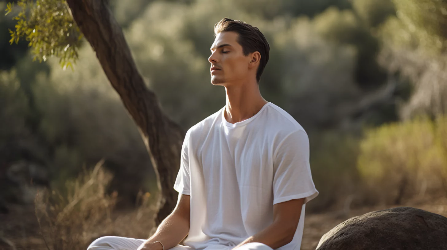 A man meditating outdoors