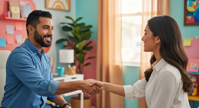 A woman shaking hands with her coachee