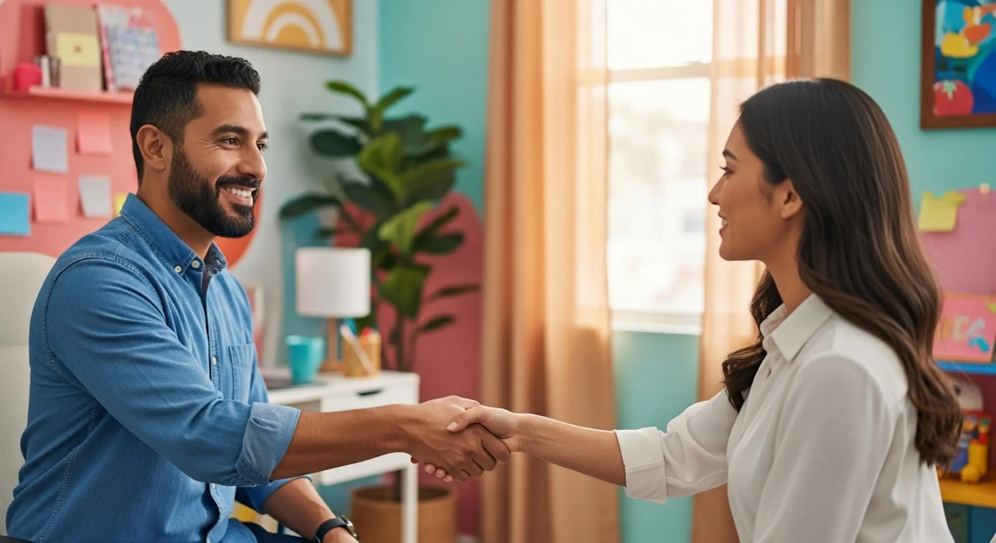 A woman shaking hands with her coachee